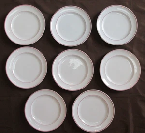 Red by Royal Limoges France Porcelain Dure 8 Lunch Plates 7.25" White Red Trim - Picture 1 of 12