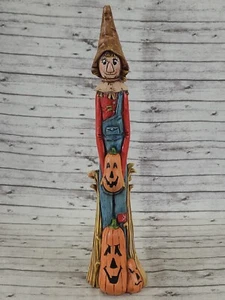 VTG Scarecrow w/ Pumpkins Ceramic 18" Tall & Skinny Fall Halloween Scuoto 1992 - Picture 1 of 8