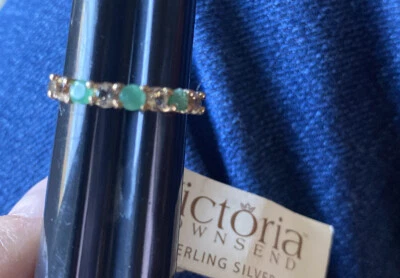Victoria Townsend sterling silver white topaz emerald band ring - Image 1 of 4