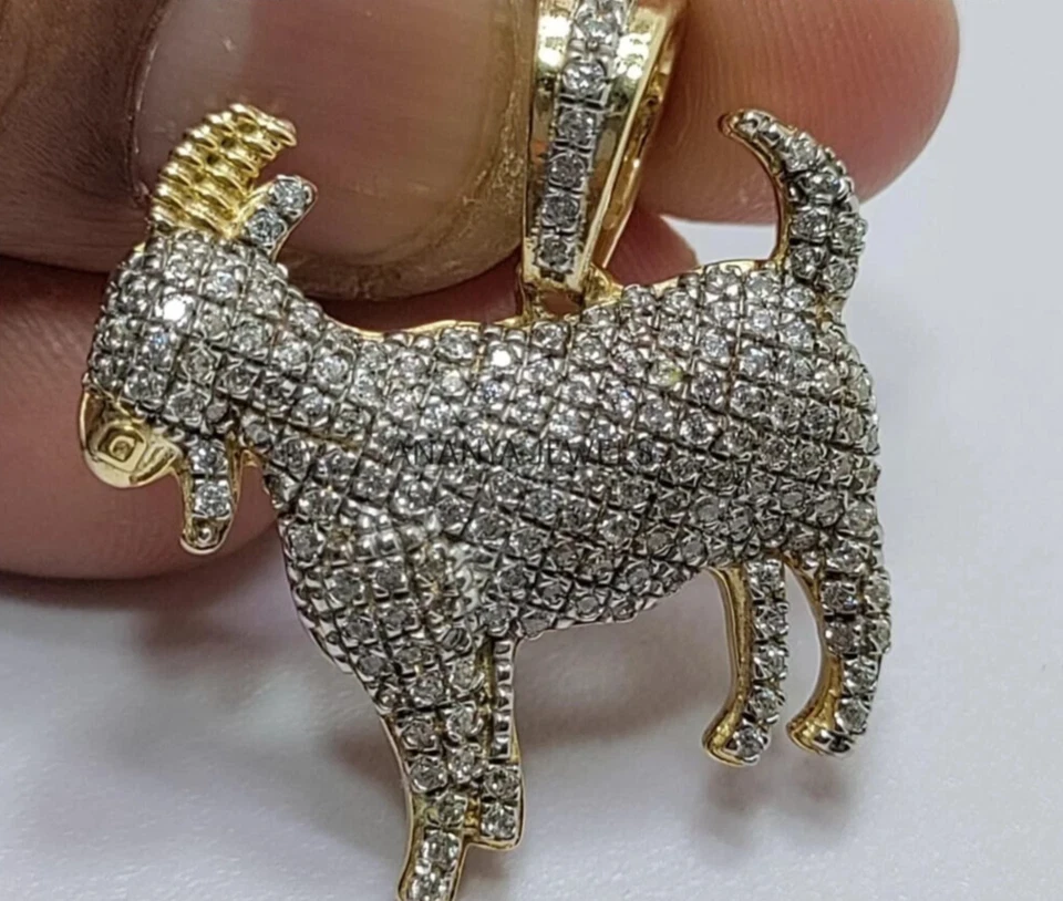 3.0 Ct Round Cut Simulated Diamond Goat Pendant 14k Yellow Gold Plated For Men's - Imagem 1 de 1