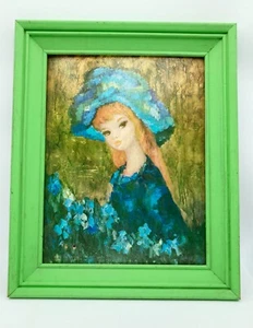 MCM Big Eyed Girl Maio Print in Bright Green Pop Art Frame - Picture 1 of 6