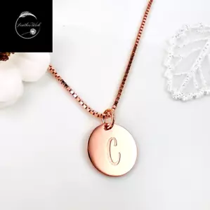 Rose Gold Letter C Name Initial Coin Pendant & 45Cm Necklace Sterling Silver 925 - Picture 1 of 11