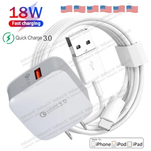 USB Fast Charging 3/6Ft Charger Cable & QC3.0 Quick Wall Charger For iPhone 14 8 - Picture 1 of 15
