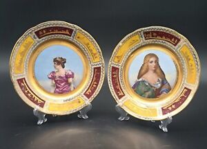 Pair Of Royal Vienna Antique Portrait Plates Porcelain Early 19th Century 