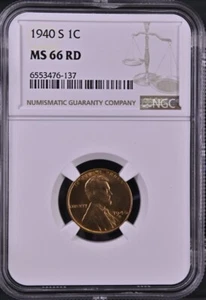 1940-S 1C RD Lincoln Wheat One Cent NGC MS66RD   6553476-137 - Picture 1 of 2