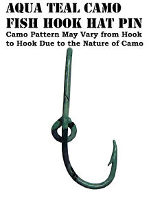 Custom Teal Camo Eagle Claw Fish Hook Hat Pin Fish Teal Camo Hook Tie Clip