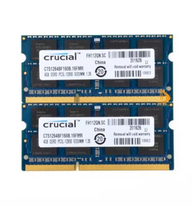 DDR3 8GB Crucial 2X 4GB 2RX8 PC3L-12800S 1600Mhz 204Pin Laptop-Speicher RAM @hp - Bild 1 von 6