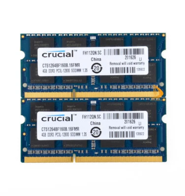 DDR3 8GB Crucial 2X 4GB 2RX8 PC3L-12800S 1600Mhz 204Pin Laptop-Speicher RAM @hp - Bild 1 von 4