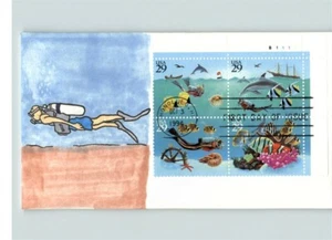 BUCEADOR PINTADO A MANO, VIDA MARINA Primer día de emisión, 4 sellos diferentes, #1 o - Imagen 1 de 1