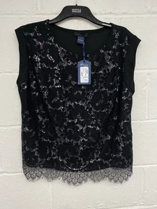 Oasis Multi Black Reflective Floral Lace Design Sleeveless Top BNWT UK20 PS - Picture 1 of 7