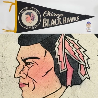 Винтажный хоккейный вымпел 1950-е Chicago Blackhawks 11,5x29 дюймов НХЛ - Изображение 1 из 4