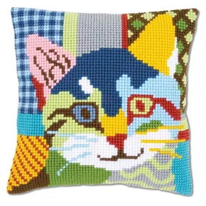 Cross Stitch Cushion Kit Modern Cat 16" x 16" - Picture 1 of 7