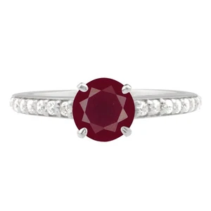 1.45Ct Natural Burmese Red Ruby & IGI Certified Diamond Ring In 14KT White Gold - Picture 1 of 4