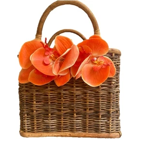 Gretchen Scott Weidenkorb Handtasche - Stoff Orchideen Verzierung Holzgriffe - Bild 1 von 17