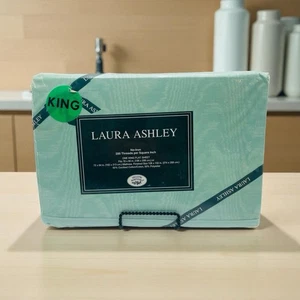 Vintage Laura Ashley Salon Aqua King Size Flat Sheet No Iron New - Picture 1 of 5