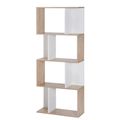 HOMCOM Libreria Design Moderno a 4 Ripiani 60x24x148cm Bianco e Legno Naturale - Immagine 1 di 4