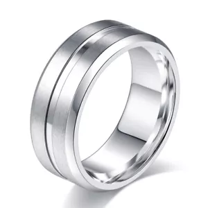 Silver/Black Brushed Band Men's Titanium Steel 8mm Wedding Party Ring Size 7-12 - Picture 1 of 9