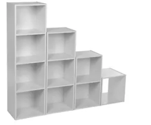 2/3/4 Tier Cube Bookcase White Wood Wooden Shelves Storage Unit Open Shelf Rack - Picture 1 of 6
