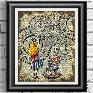 ART PRINT ON ORIGINAL ANTIQUE BOOK PAGE Decor Alice in Wonderland Dictionary - Picture 1 of 4