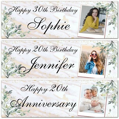 2 Personalised Birthday Banner Photo Anniversary Retirement Party Decoration - Image 1 of 2