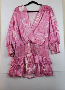 Amanda Uprichard Womens M Amber Dress Pink Swirl Smocked Waist Ruffled Tiers - Picture 1 of 6