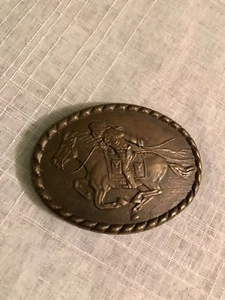 Vintage 1981 Commemorative Brass Belt Buckle Mervyn's Pony Express Rider - Picture 1 of 4