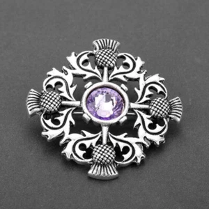 Diamante Silver Tone Vintage Thistle Scottish Celtic Plaid Brooch Pin Gift - Picture 1 of 6