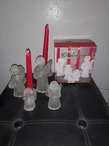 Set of 4 Vintage Celebrations Caroling Angels Glass Candle Holders - Picture 1 of 7