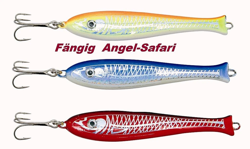 12 Zebco Stomp-Pilker 60-75-100-125 gr. je 3 Dekore orange, rot/schwarz, blau - Bild 1 von 1