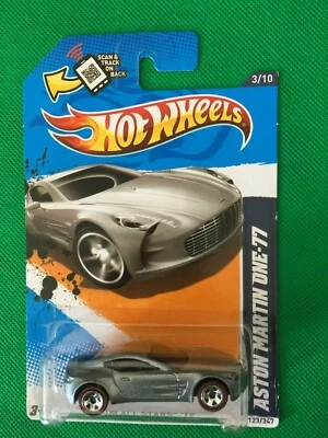 2012 Hot Wheels ASTON MARTIN ONE-77 Silver 123/247 BENT CARD Walmart Redline 137 - Image 1 of 4