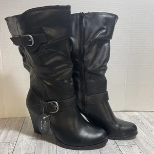 Style & Co Sachi halbhohe Damenstiefel schwarz Kunstleder seitlicher Reißverschluss Blockabsatz 8,5 M - Bild 1 von 21
