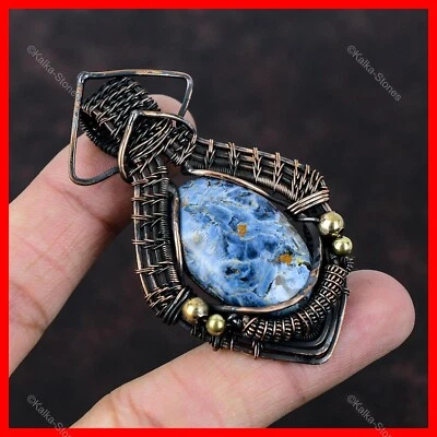 Nuevo colgante étnico envuelto en alambre de piedras preciosas de pietersita ovalado de cobre oferta del día de la mujer Foto 1 de 4