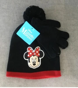 Disney Minnie Mouse Kids Hat And Gloves Set Black And Red New With Tag - Picture 1 of 4