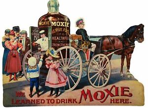 WE LEARNED DRINK MOXIE HERE 25" HEAVY DUTY USA MADE METAL SODA ADVERTISING SIGN