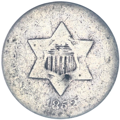 1852 (P) Three Cent Silver Coin About Good AG See Pics A845 Cover