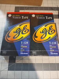 Lot Of 2 GE T-120 Blank VHS Tapes Premium Grade Hi Fi Stereo New Sealed - Picture 1 of 2
