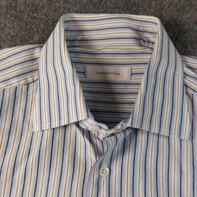 Ermenegildo Zegna Men's Shirt L 16 41 Comfort Fit Striped Blue LS Made in Turkey - Image 1 of 4