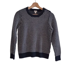 L.L. Bean Women's Crewneck Sweater Criss Cross Preppy Blue White Cotton Size S - Picture 1 of 11