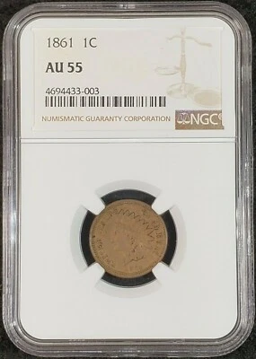 1861 Indian Head Cent NGC AU55 4694433-003 Exquisite Coin Rare - Image 1 of 4