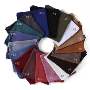 Muslim Women Glitter Square Chiffon Scarf Bandana Wrap Shawls Headscarf 90*90cm - Picture 1 of 42