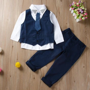 Baby Jungen Gentleman formeller Anzug Smokingfliege Shirt Weste Hose Hochzeitsoutfits - Bild 1 von 9