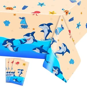 3 Pack Shark Tablecloth Blue Ocean Shark Table Cloth Rectangle Beach Shell Cr... - Picture 1 of 7