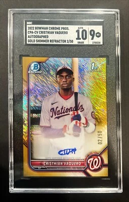 2022 Bowman Chrome Cristhian Vaquero Gold Shimmer Refractor Auto /50 SGC - Image 1 of 2