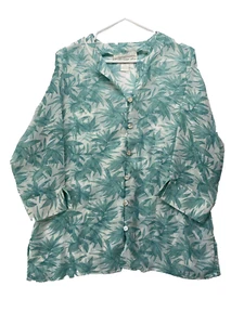Pineapple Moon Womens Blouse sz L Leaf Hawaii Print Button up - Picture 1 of 7