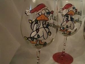 HANDBEMALTE BAH HUMDUCK WEIHNACHTEN ENTE UND LICHTER 12 UNZEN KELCHE/SET/4 - Bild 1 von 3