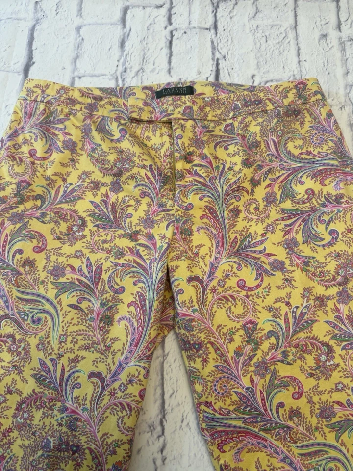Vintage Lauren Ralph Lauren Pants Women's 12 Yellow Floral Paisley Print Preppy - Image 1 of 4