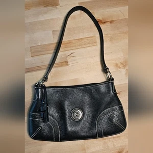 Vintage Dooney & Bourke Black French Leather Baguette Shoulder Bag with Tassel - Picture 1 of 5