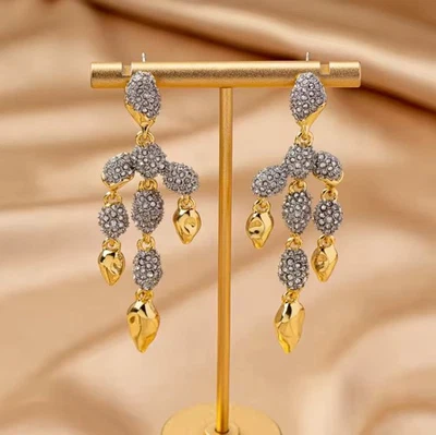 Brincos de lustre Alexis Bittar Solanales cristal seixo ouro prata pavê novo - Imagem 1 de 4