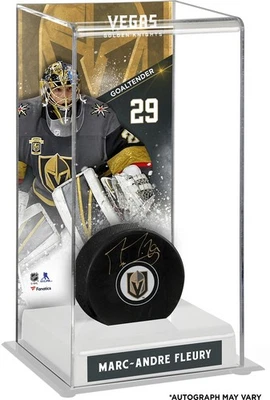 Marc-Andre Fleury Vegas Golden Knights Signed Puck w/Tall Hockey Puck Case - Image 1 of 2