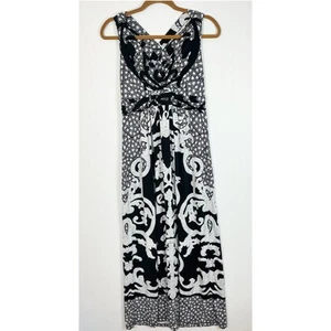Maxi Vestido Soma Para Mujer Azulejo Griego Espalda Cruzada Negro Blanco Mediano - Imagen 1 de 6